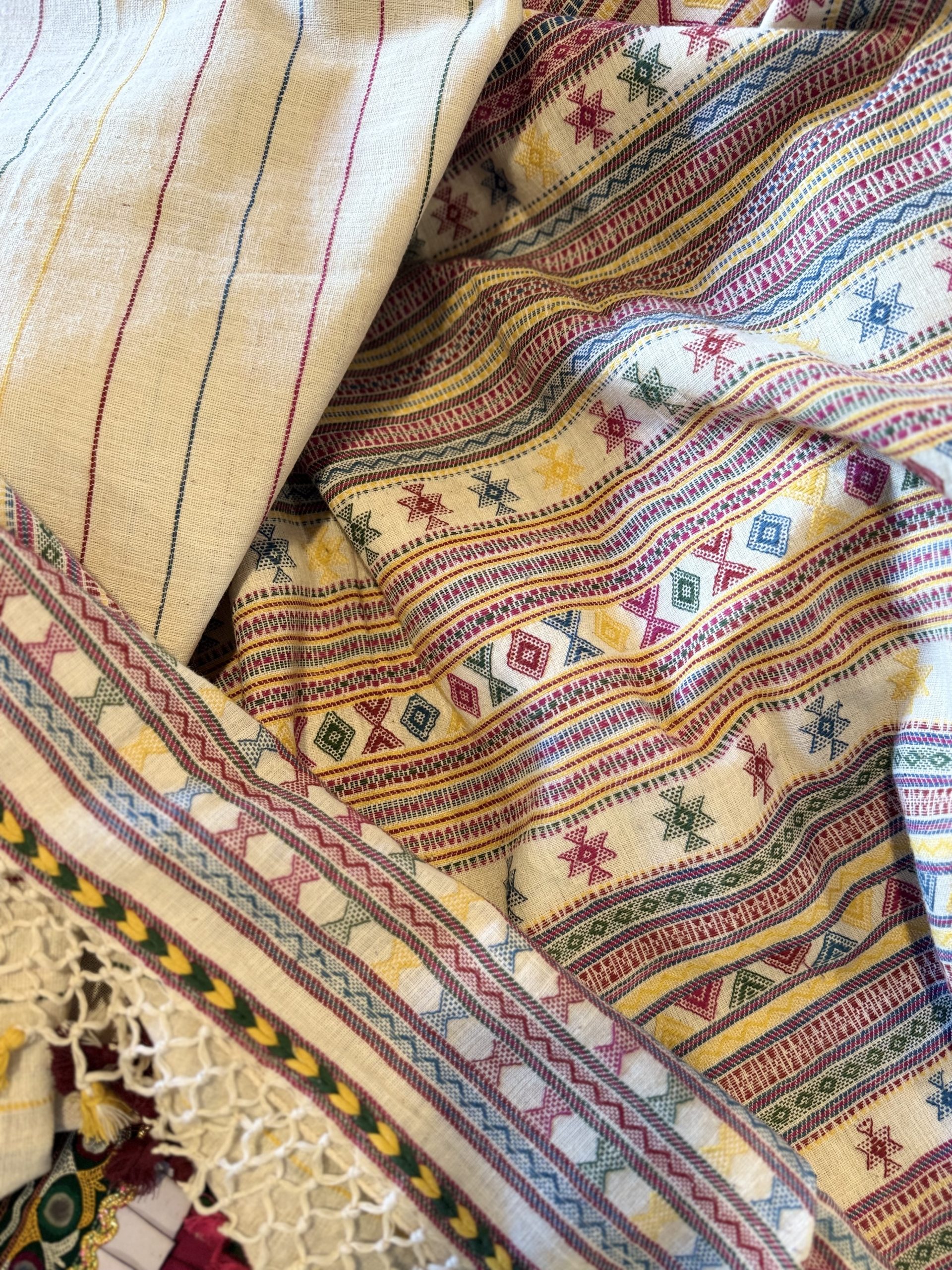 Kala cotton Bhujodi saree with intricate extra-weft motifs