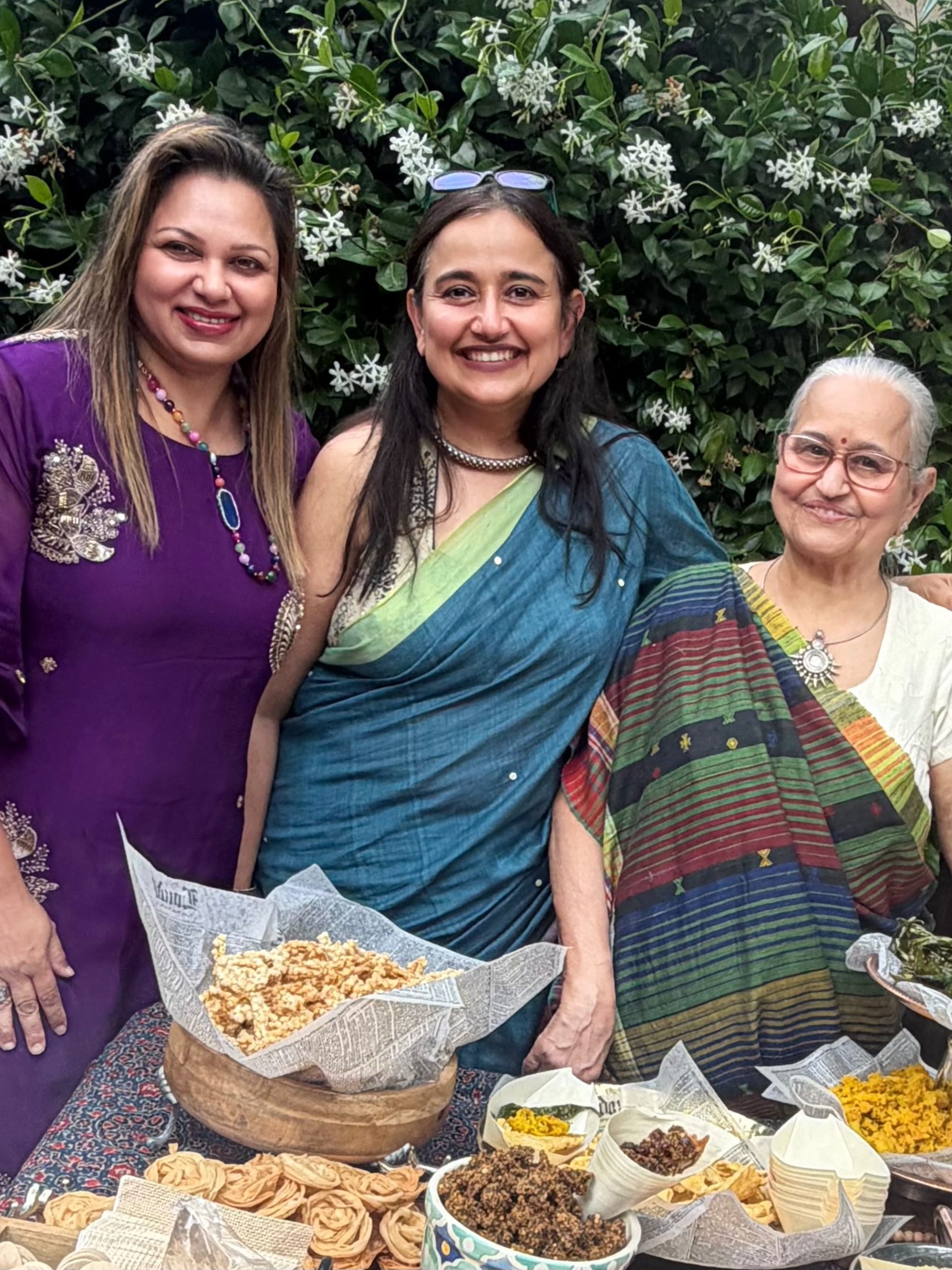 Shital and her mother welcoming a friend to Kutch Ji Saanjh