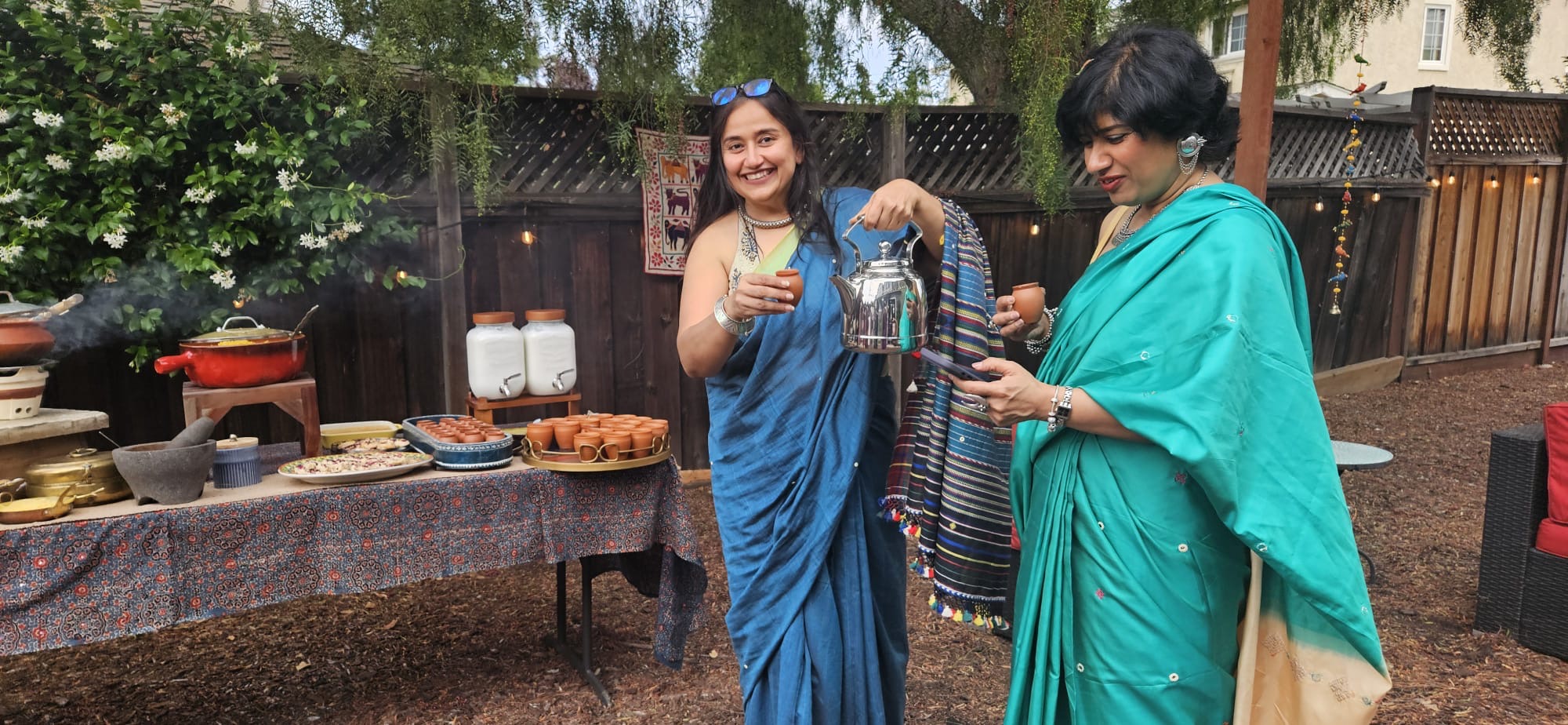 Sharing tea with a friend at Kutch Ji Saanjh