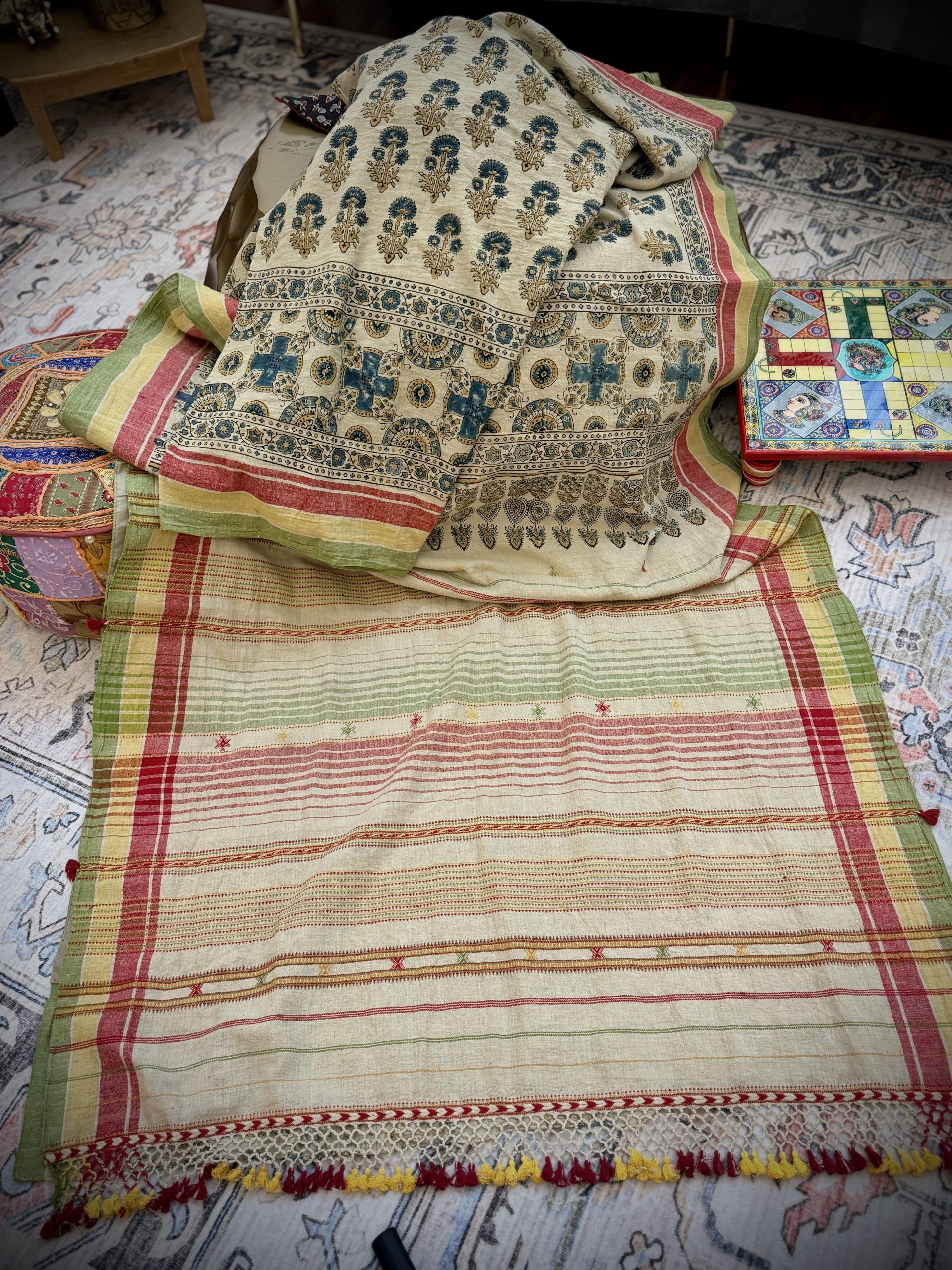Kala cotton Bhujodi saree with natural-dyed Ajrakh printing