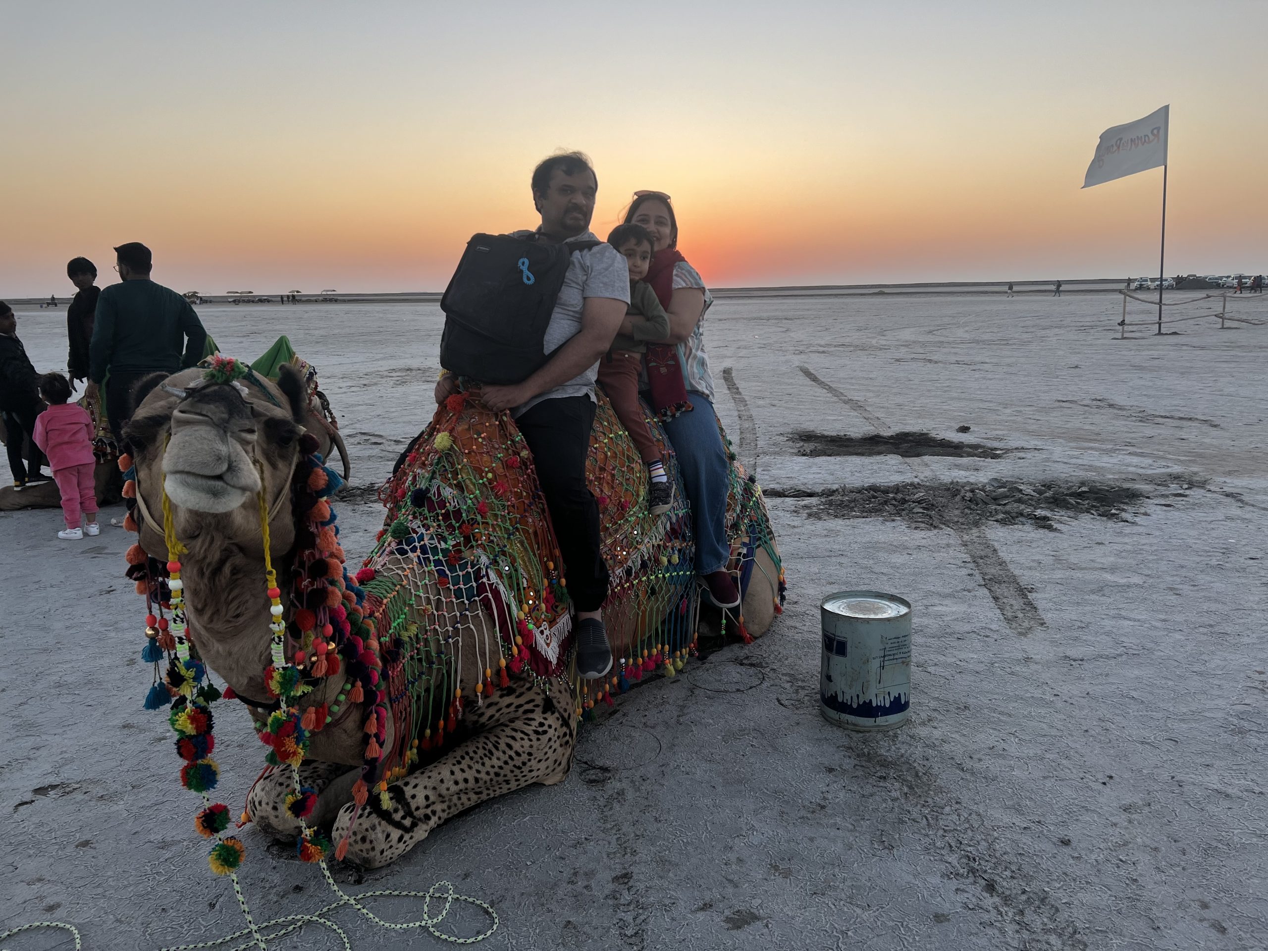 Our family enjoying a camel ride at the Rann of Kutch
