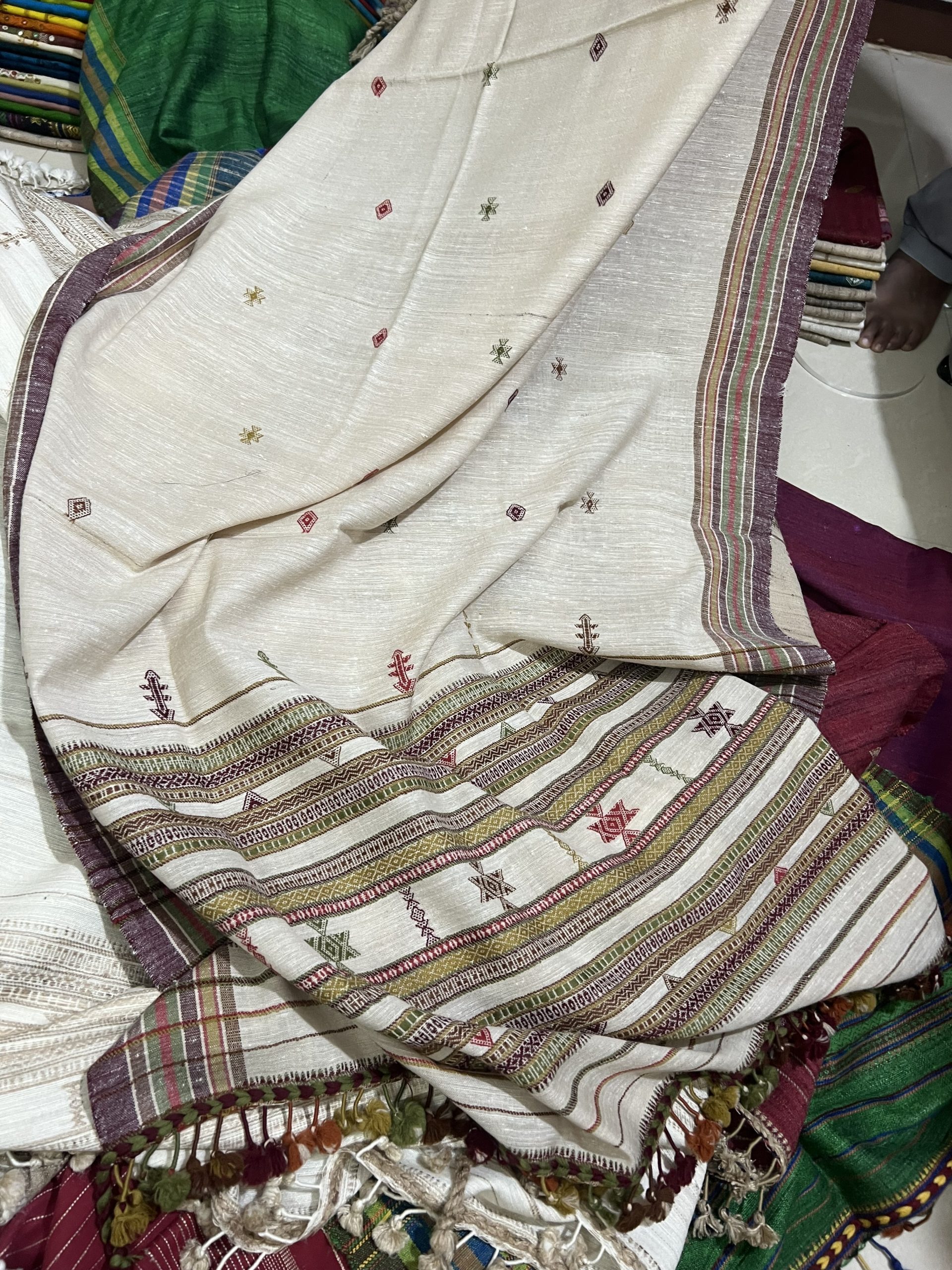 White and grey handwoven textile from Kutch