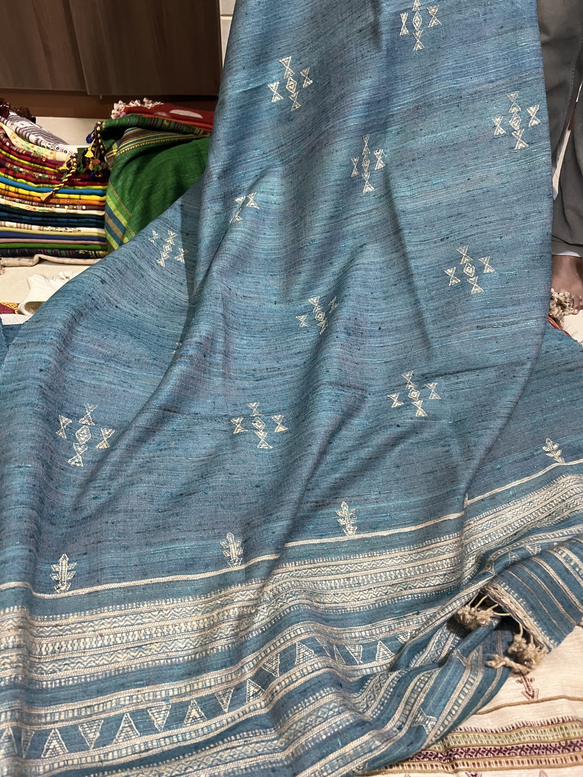 Blue-grey handwoven textile from Kutch