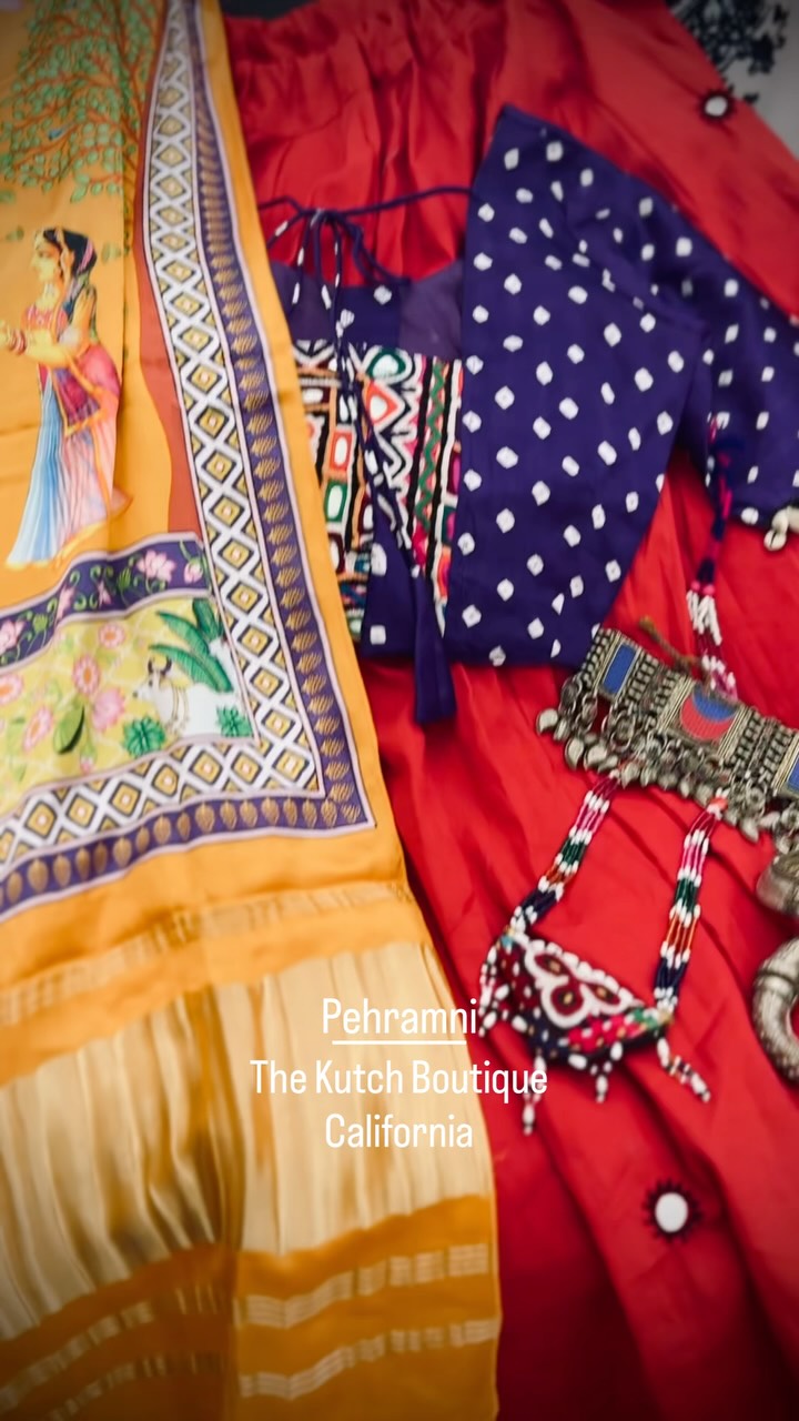 Chaniya choli ensemble with Abhla work, Bandhani and Pichwai dupatta