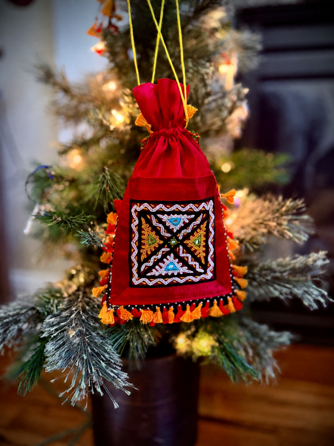 Red handcrafted Soof embroidered potli