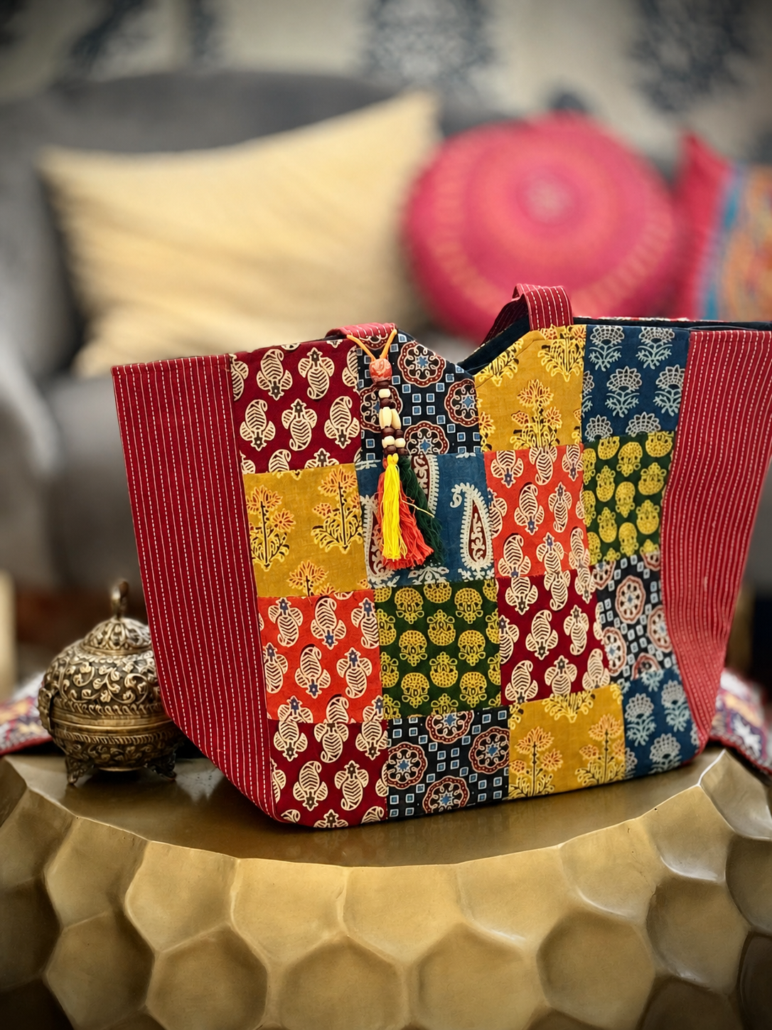 Handcrafted patchwork Ajrak bag