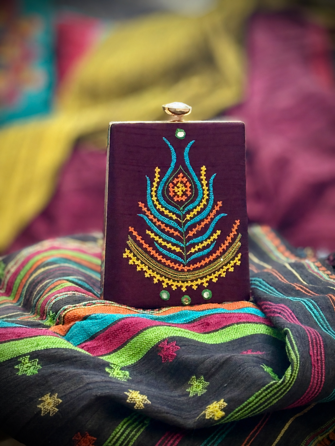 Purple handcrafted purse with Kutchi embroidery