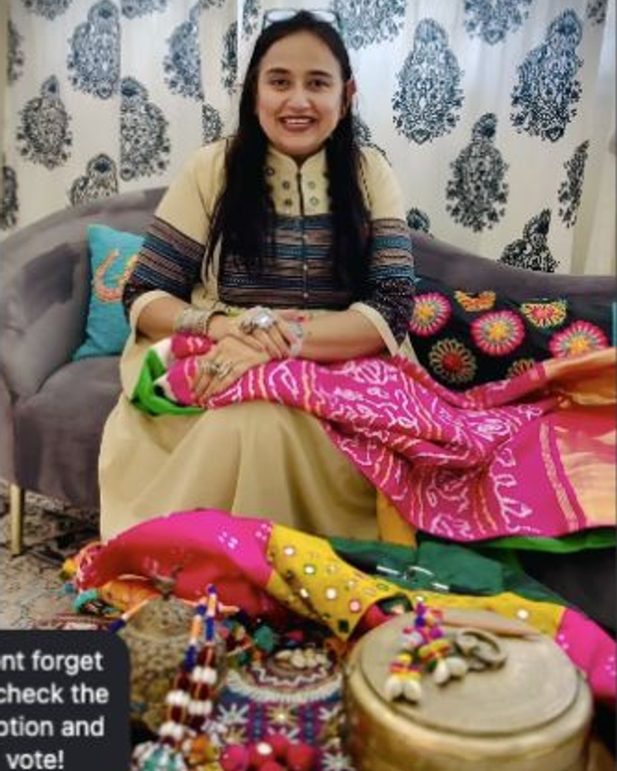 Bandhani saree paired with handcrafted blouse and batwa