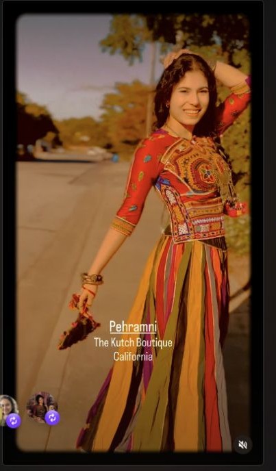 Haiet wearing a colourful ghagra and Kutchi choli in motion